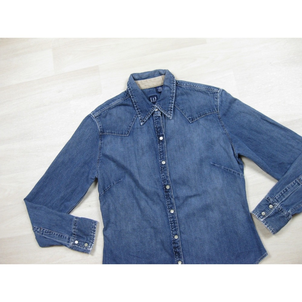 Vintage Y2K GAP Denim Shirt Women's (M) Pearl Snap Long Sleeve Western - Picture 3 of 13